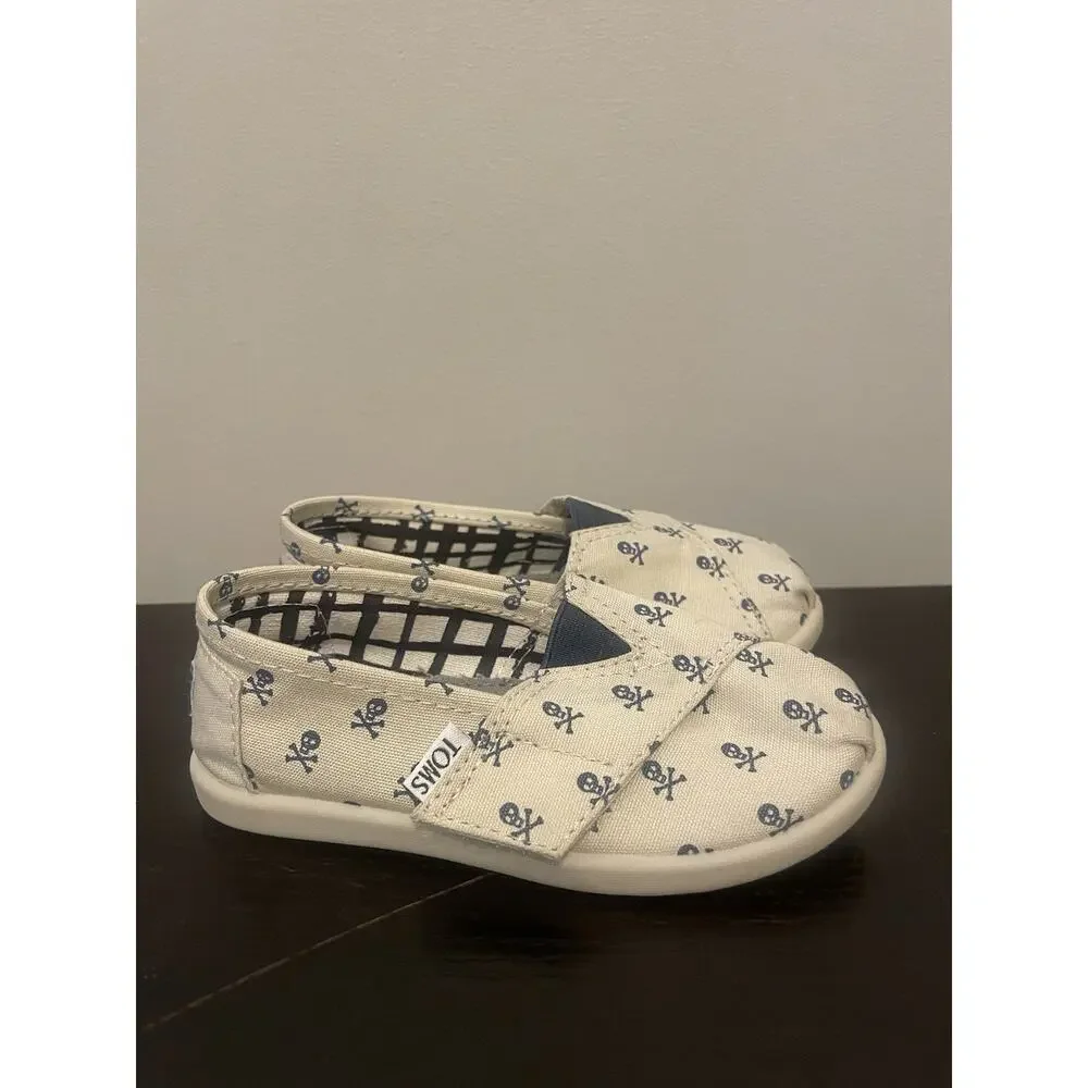 Toms Classics Natural Roque Tiny Toddler‎ Slip On Casual Canvas Flat Shoes 7.5